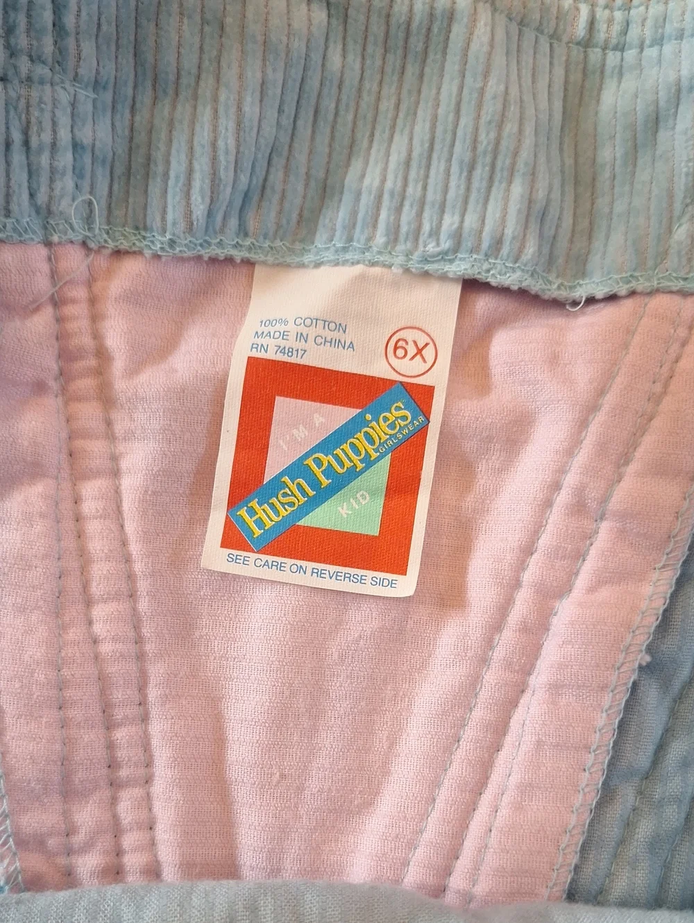 NWT Hush Puppies Old Stock Kids Corduroy Overall Dress Blue Pink Yellow Sz 6X